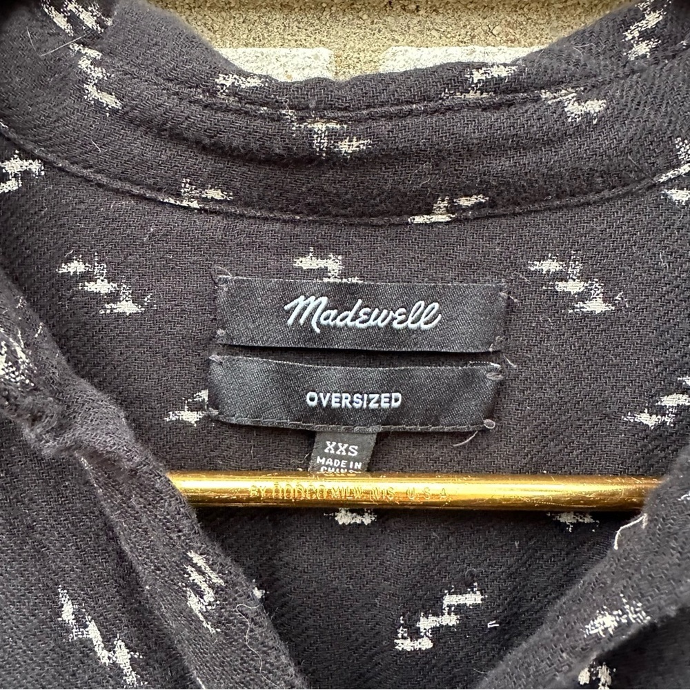 Madewell Oversized Ex-Boyfriend Shirt Black Ikat Zig Zag Plaid XXS Indie Sleaze - Picture 5 of 10